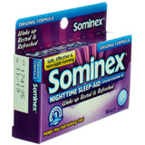 Tablettes blanches de Sominex Formule Originale offrant une aide légère au sommeil.