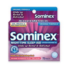 Sominex Max boîte 72 comprimés, emballage pratique près du lit.