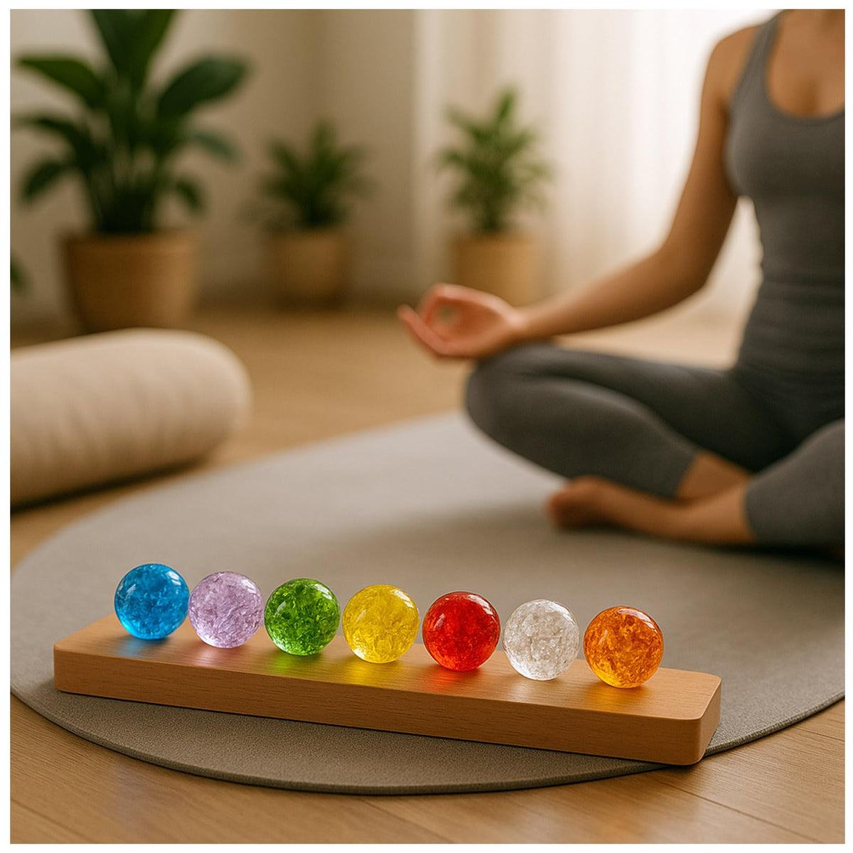 somwherr sphères chakra 7 sur socle bois avec éclairage DEL, ambiance zen