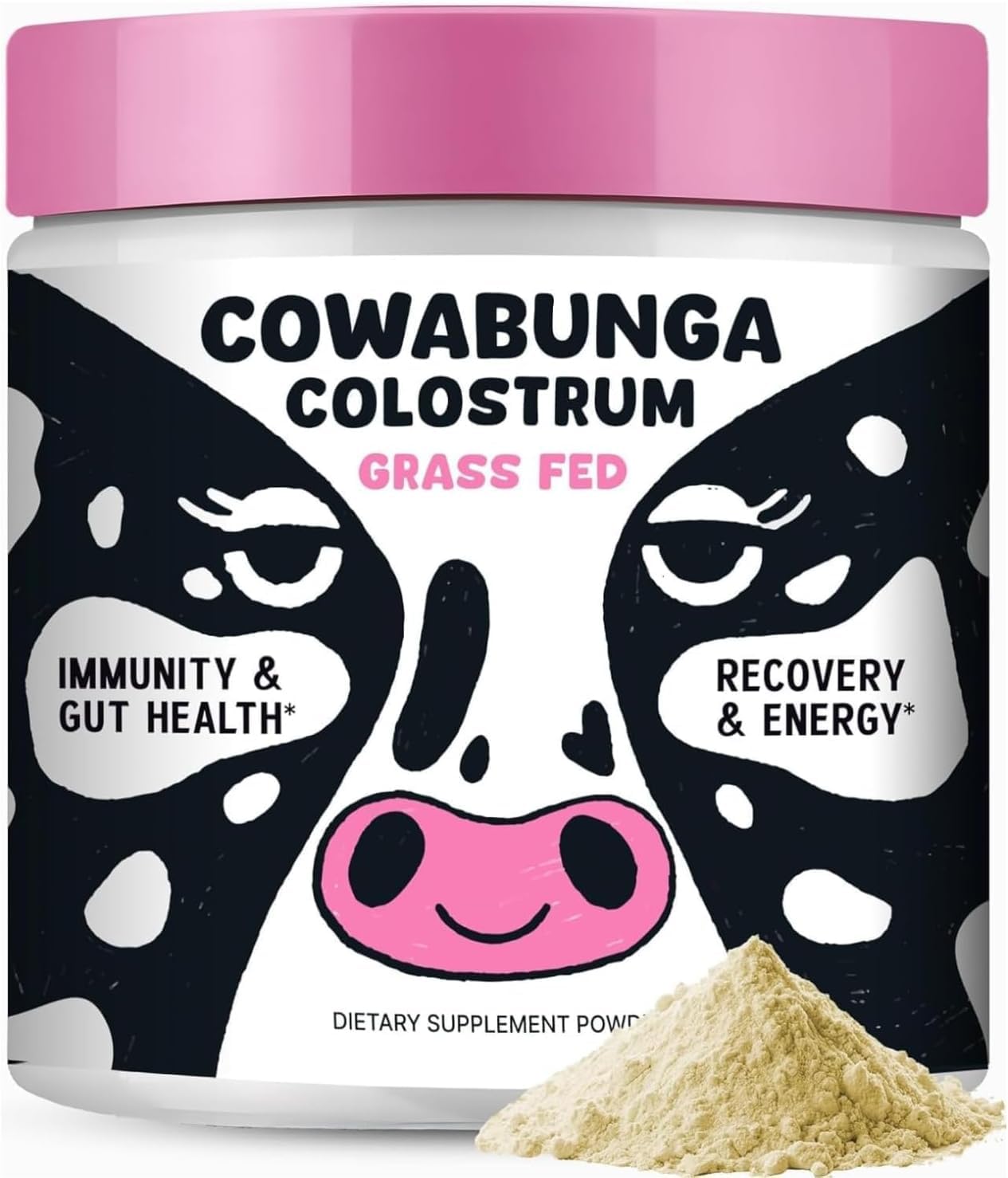 SonoHealth Cowabunga Colostrum en bouteille, soutien potentiel à l'immunité et au bien-être.