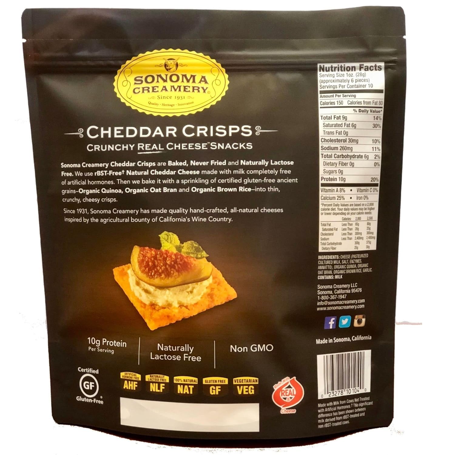Sonoma Creamery Crisps cheddar, texture croquante idéale en encas rapide au bureau.