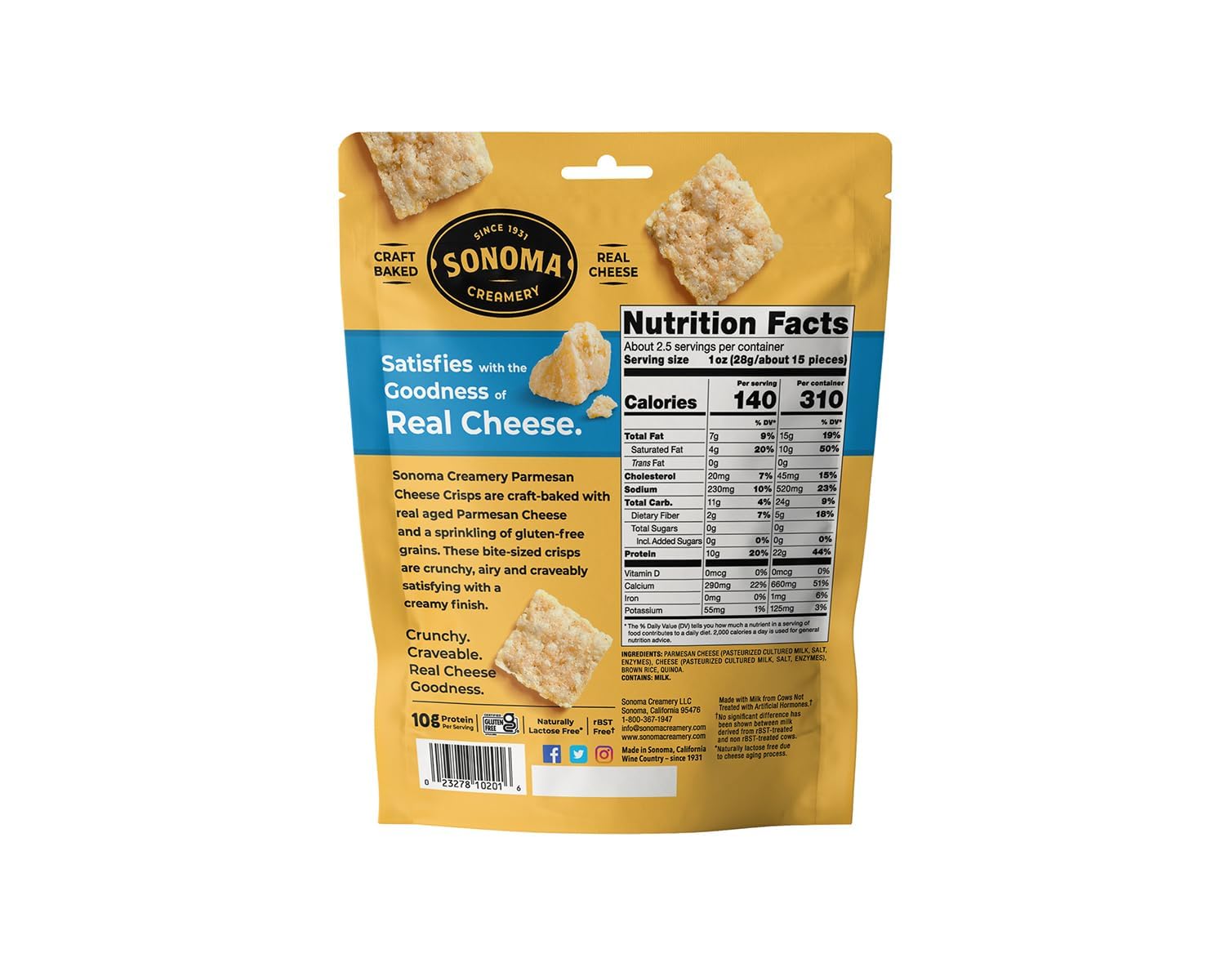 Parmesan Crisps Sonoma Creamery sur plat de dégustation, parfait pour partager