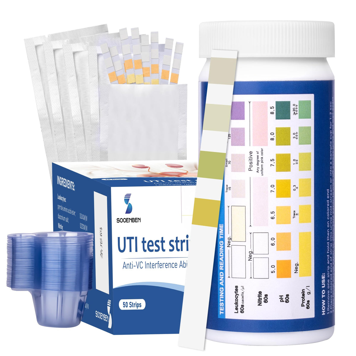 Bandelettes urinaires Sooenben 4-en-1 pour détection rapide des indicateurs UTI