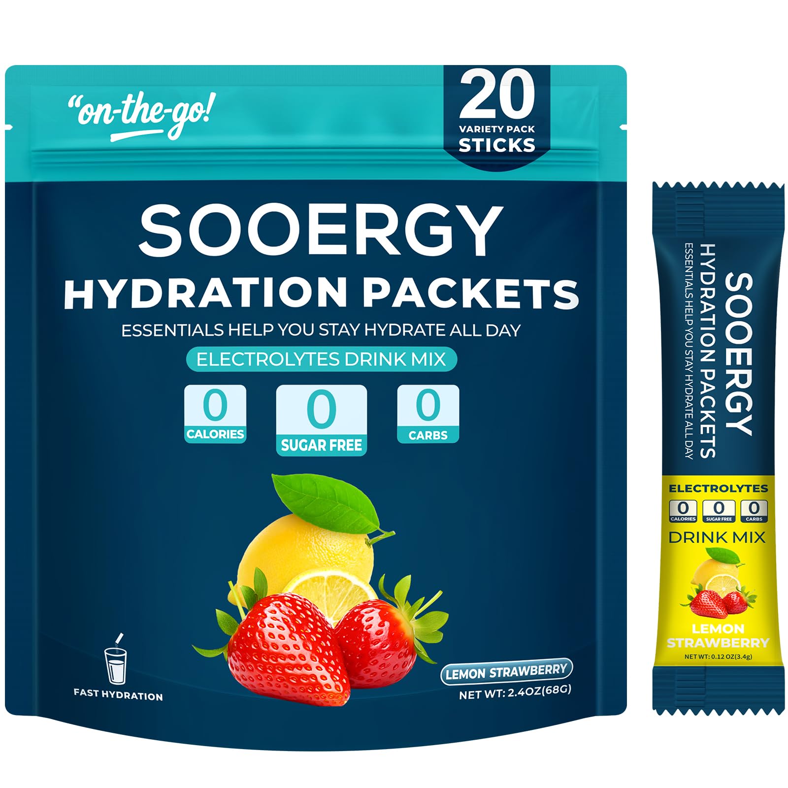Sooergy: boîte de sachets électrolytes goût citron-fraise pour réhydrater sans sucre.
