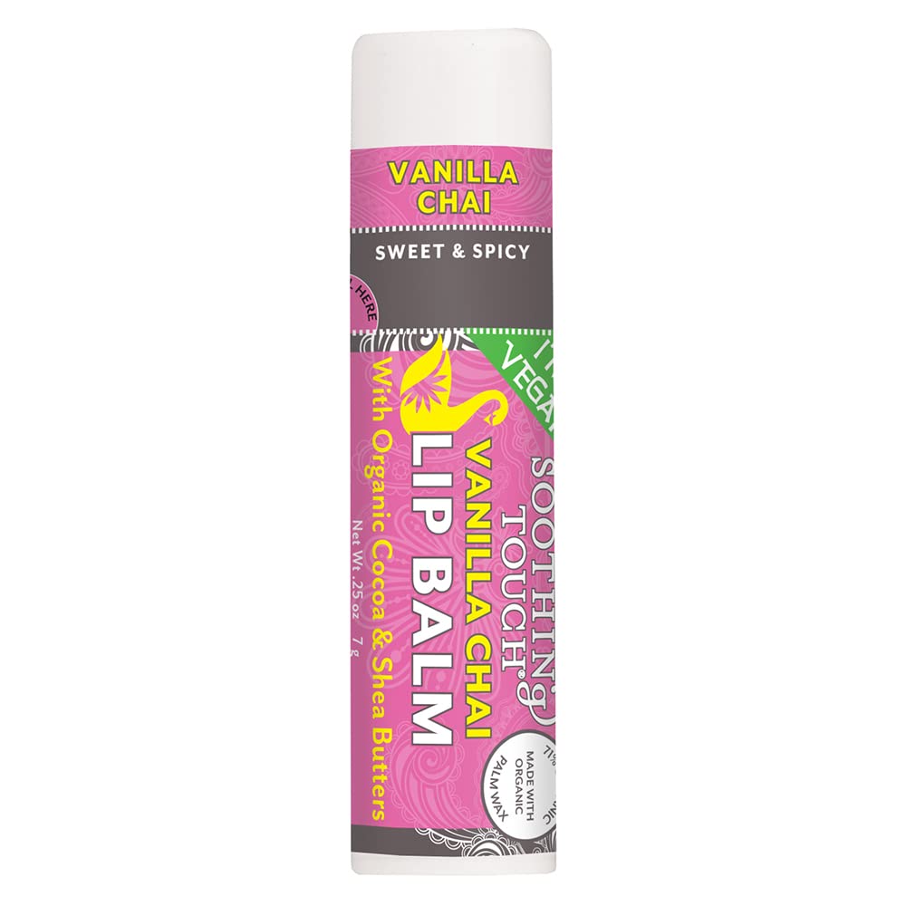 Baume à lèvres Soothing Touch Vanille Chai : application douce et hydratante.