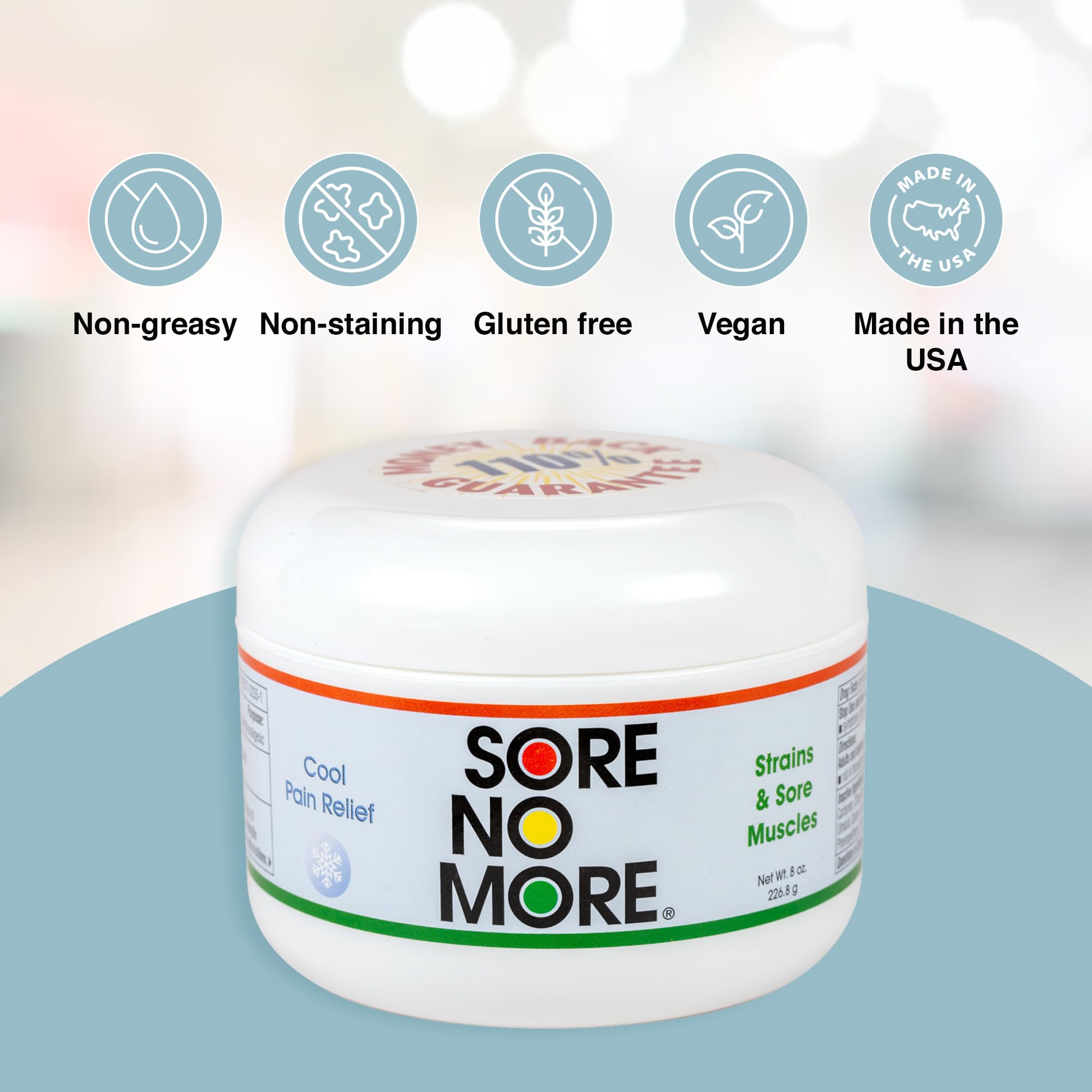 Refroidissement contrôlé avec le gel Sore No More sur la peau.