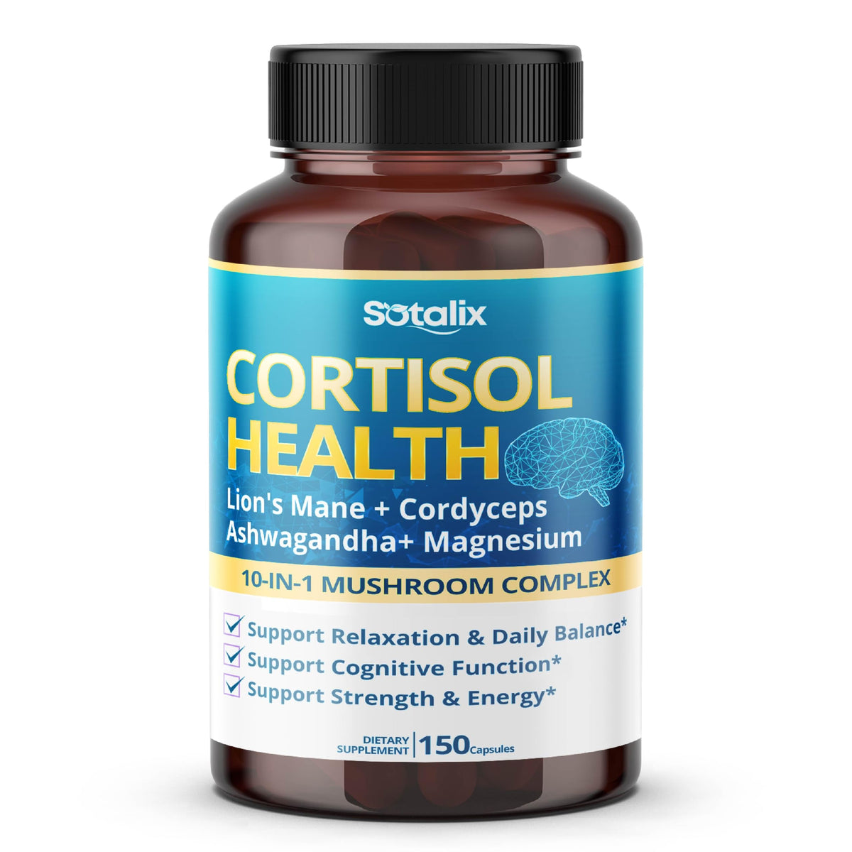 Sotalix Cortisol: bouteille de gélules, énergie calme et concentration.