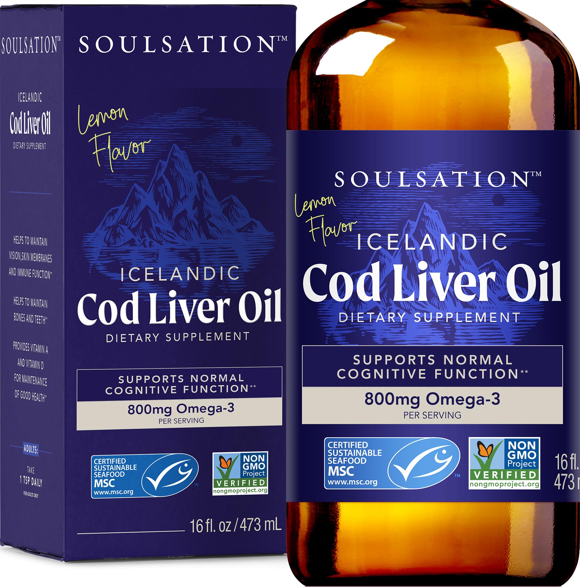 SOULSATION huile de foie de morue islandaise citron — bouteille pratique pour votre routine quotidienne.