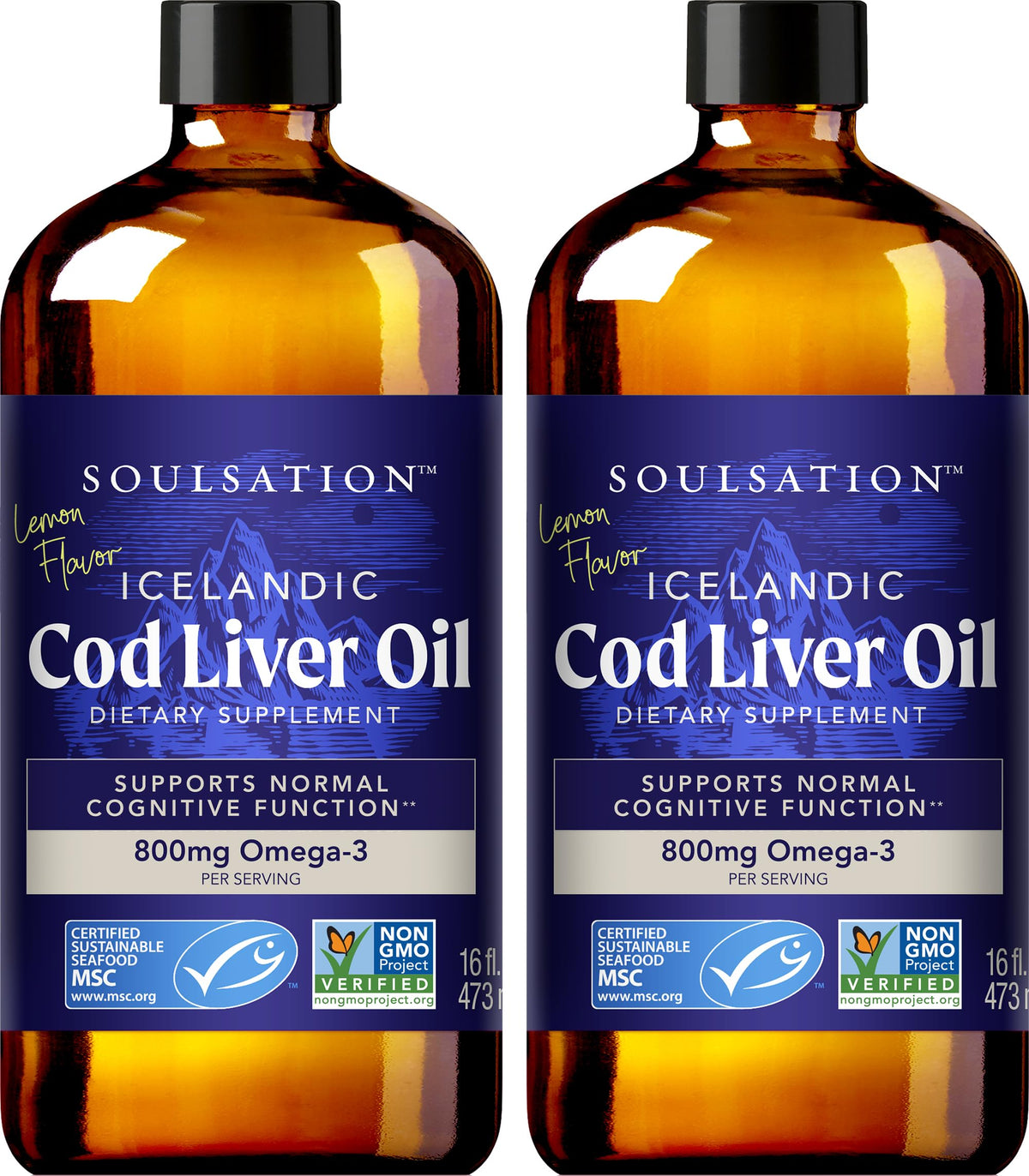 SOULSATION huile foie morue islandaise citron bouteille — goût citron frais pour une prise quotidienne.