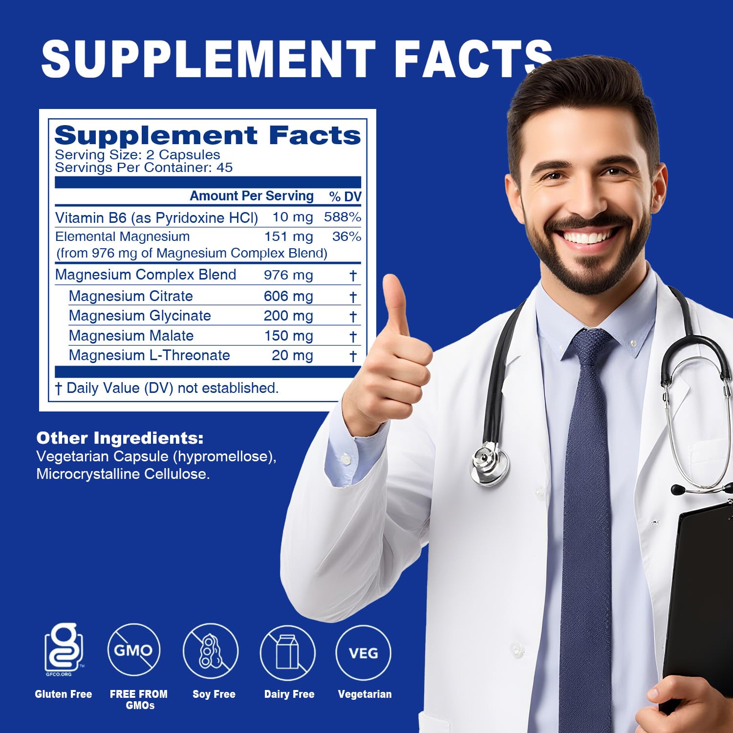 Étiquette Sound Health Plus Mg5in1 avec liste d’ingrédients et valeur nutritionnelle claires.