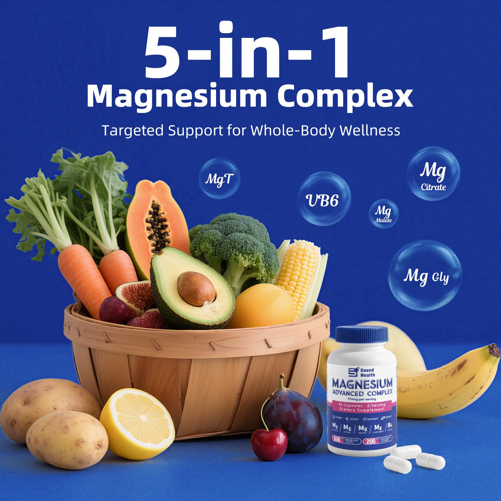 Tableau nutritionnel de Sound Health Plus Mg5in1 pour comprendre le dosage par portion.