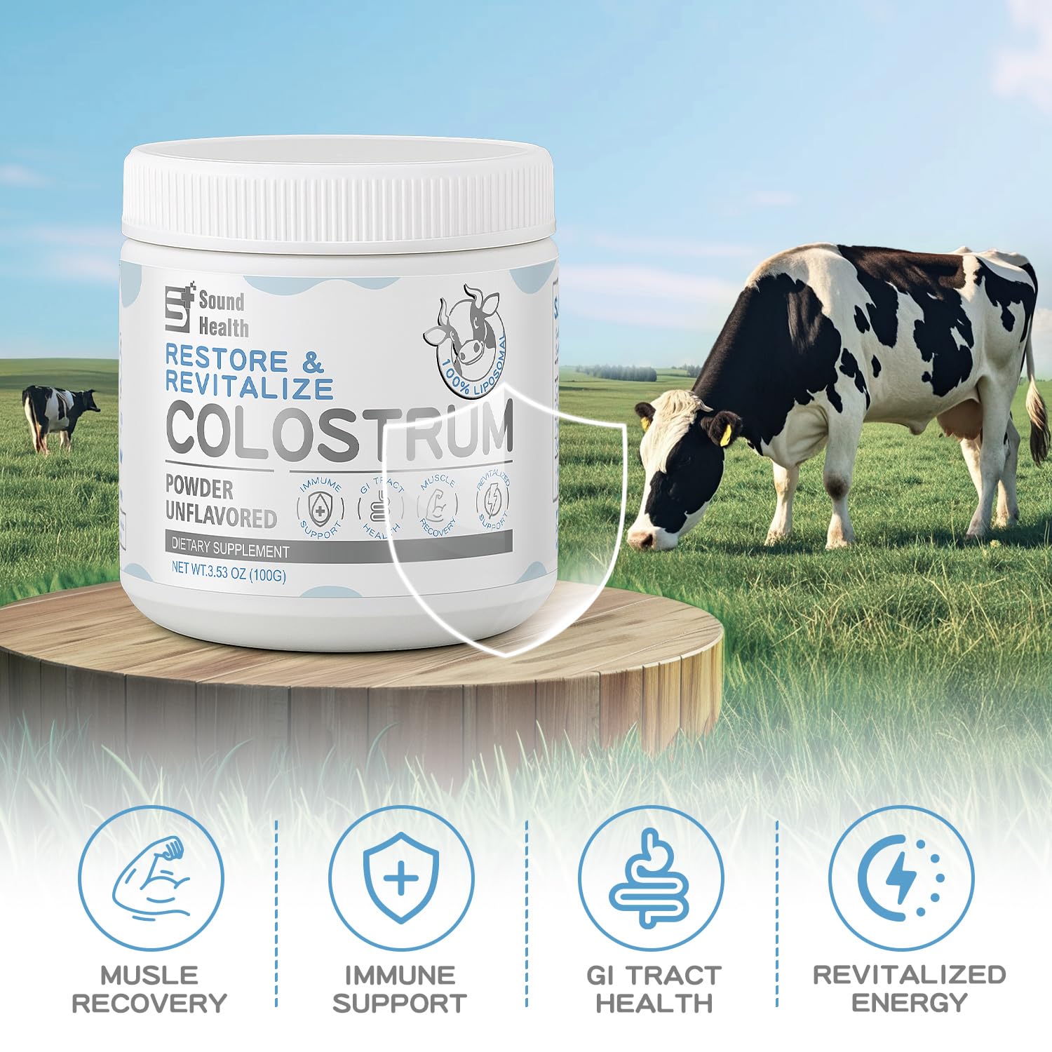 Sound Health Supplements Colostrum – peau et beauté soutenues par le colostrum.