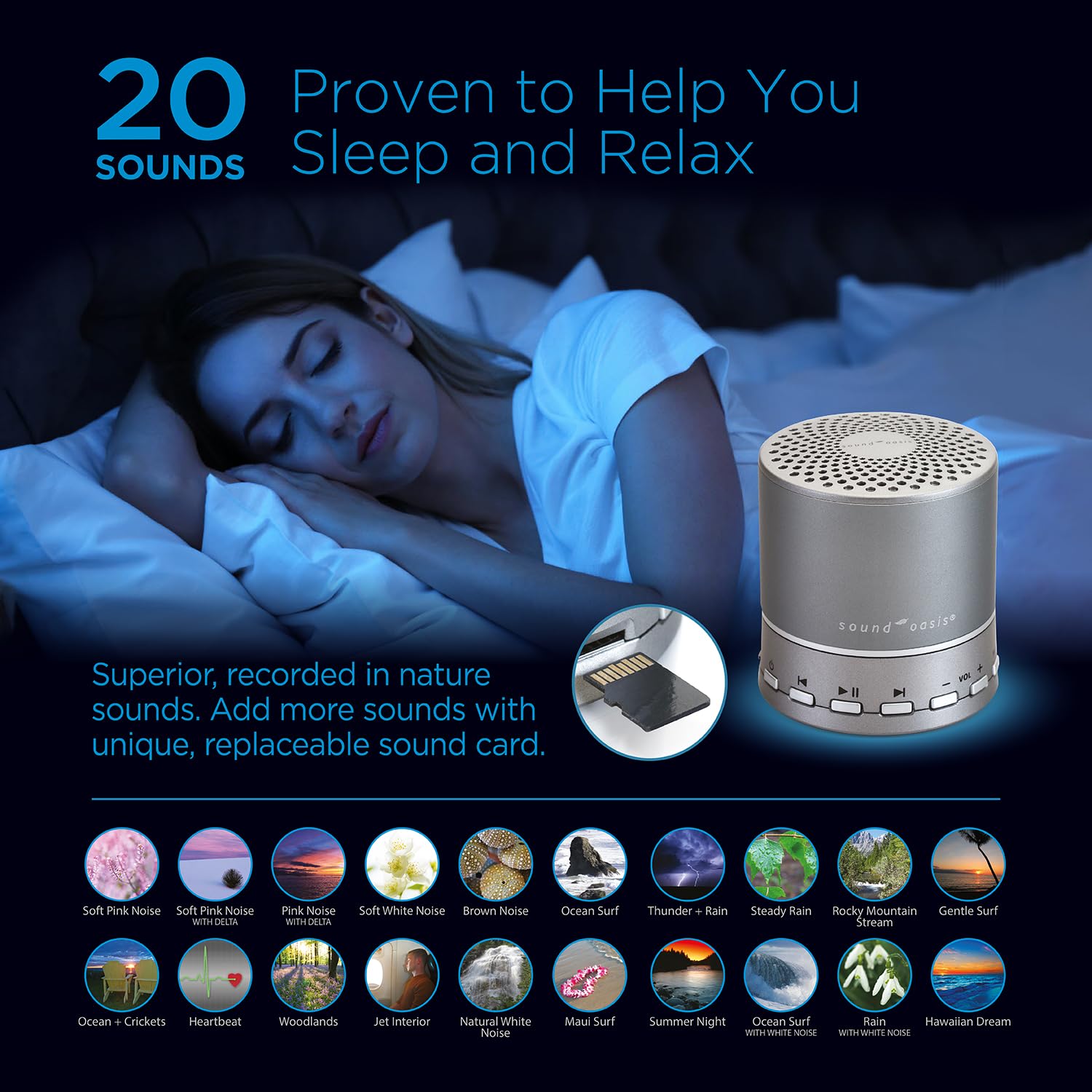 Sound Oasis – design compact et léger, facile à emporter en voyage.