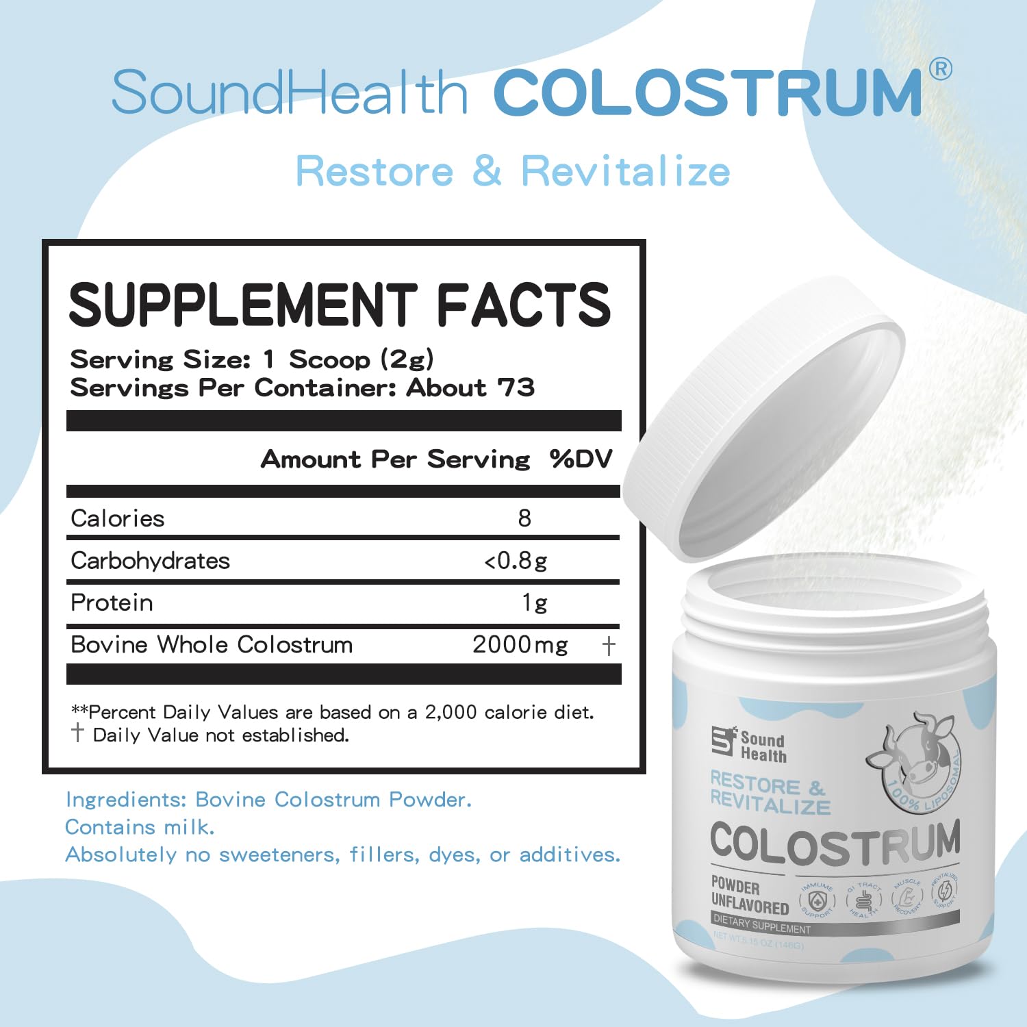 SoundHealth Colostrum, poudre beauté-cheveux, nourrit peau et cheveux