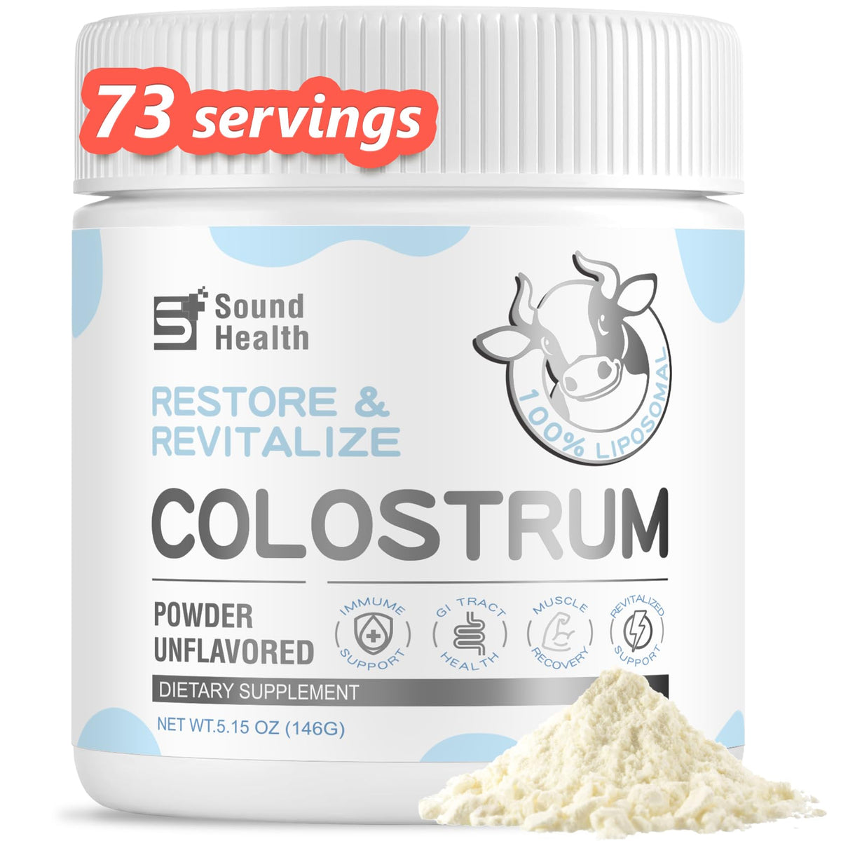 SoundHealth Colostrum, poudre santé intestinale, soutient naturellement le microbiote