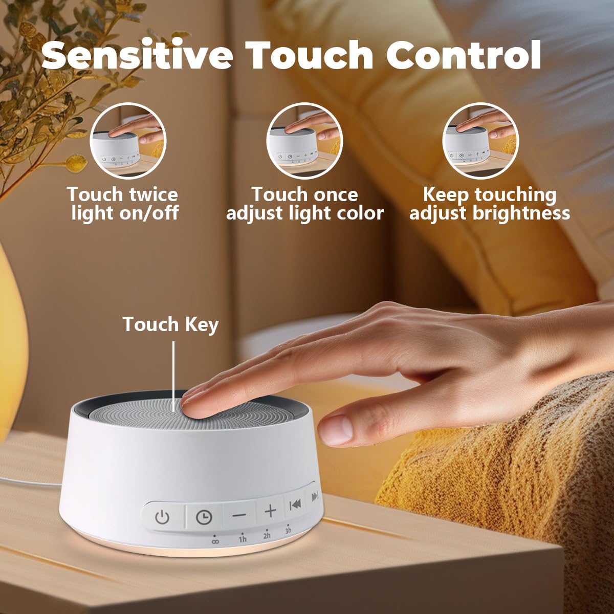 SoundMe: contrôle tactile en haut pour régler lumière et son.