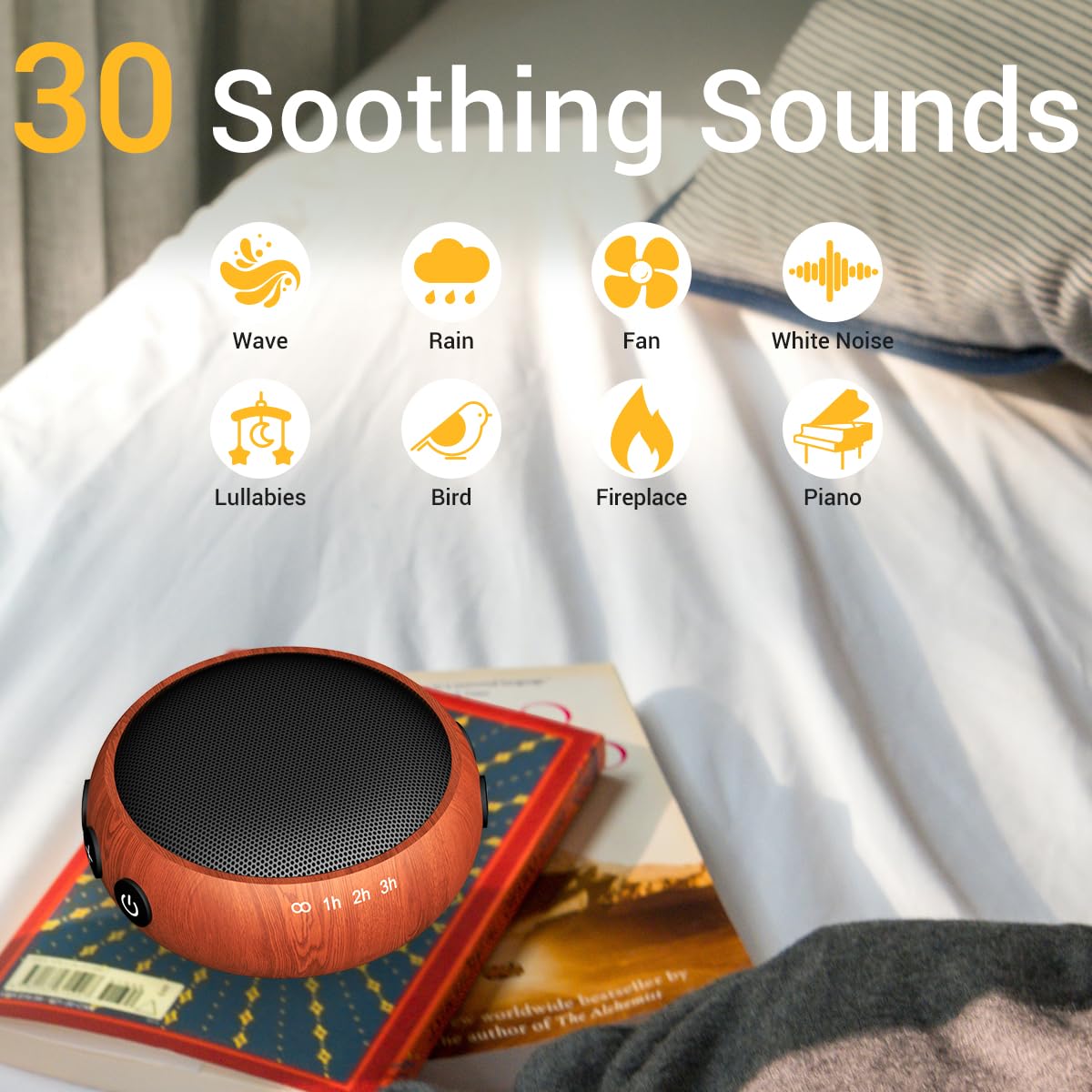 SoundMe mini-machine avec une sélection de sons naturels variés pour l’ambiance.