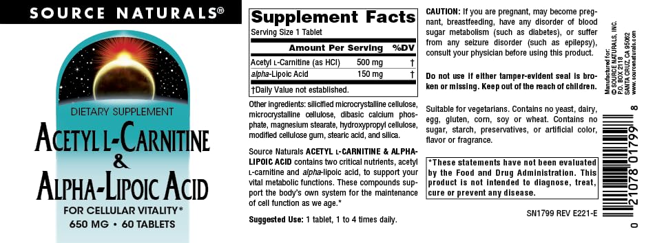 Gamme Source Naturals Acétyl L-Carnitine et Alpha-Lipoïque, prêts à l’emploi au quotidien.