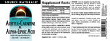 Gamme Source Naturals Acétyl L-Carnitine et Alpha-Lipoïque, prêts à l’emploi au quotidien.