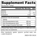 Etiquette lisible Source Naturals ArcticPure Omega-3, utile pour vérifier le dosage.