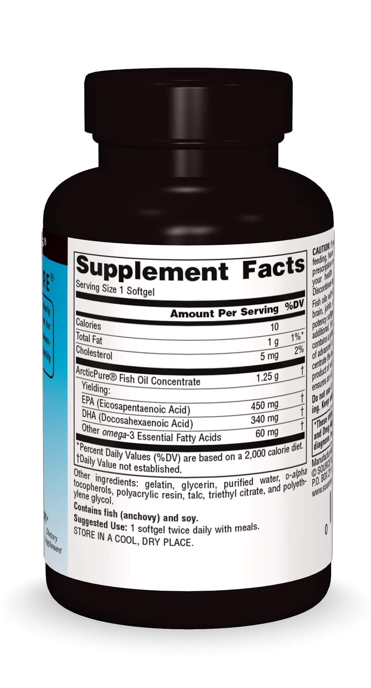 Source Naturals ArcticPure étiquette sans allergènes, pour plus de choix.