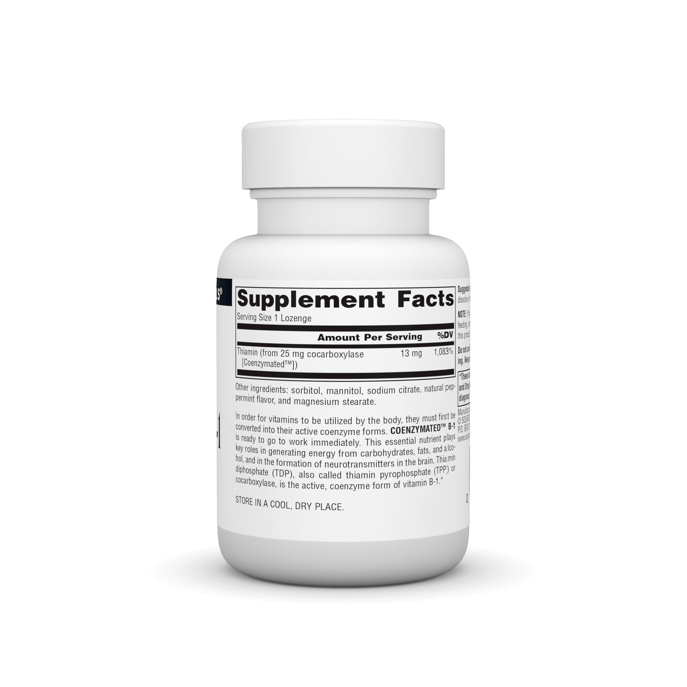 Source Naturals B1 coenzymée, pastilles menthe, dégustation agréable et facile.