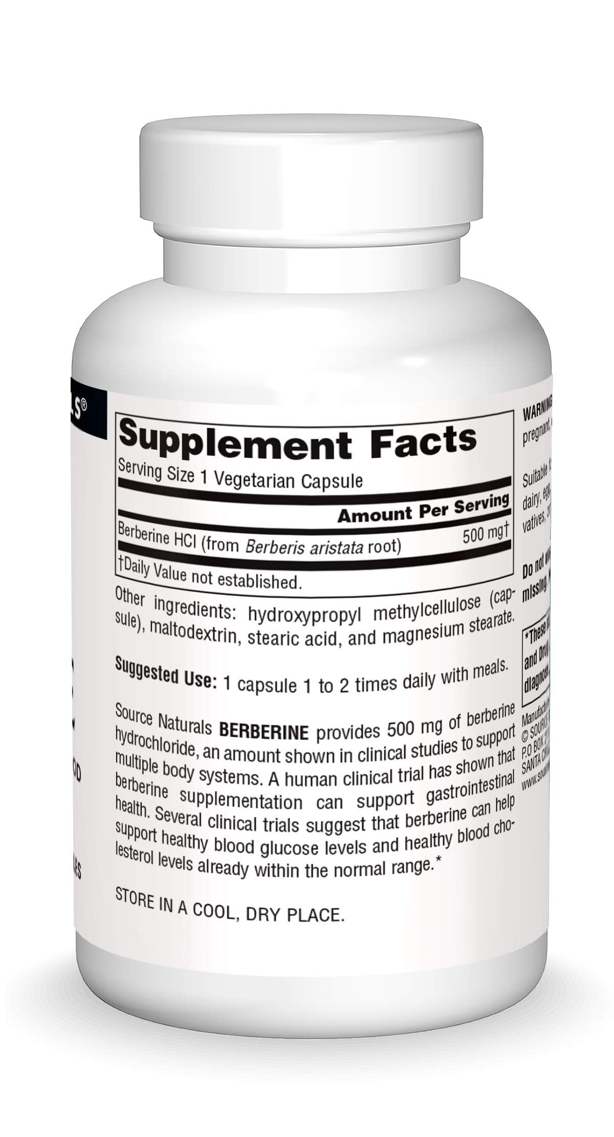 Source Naturals Berberine – étiquette végan sans allergènes.