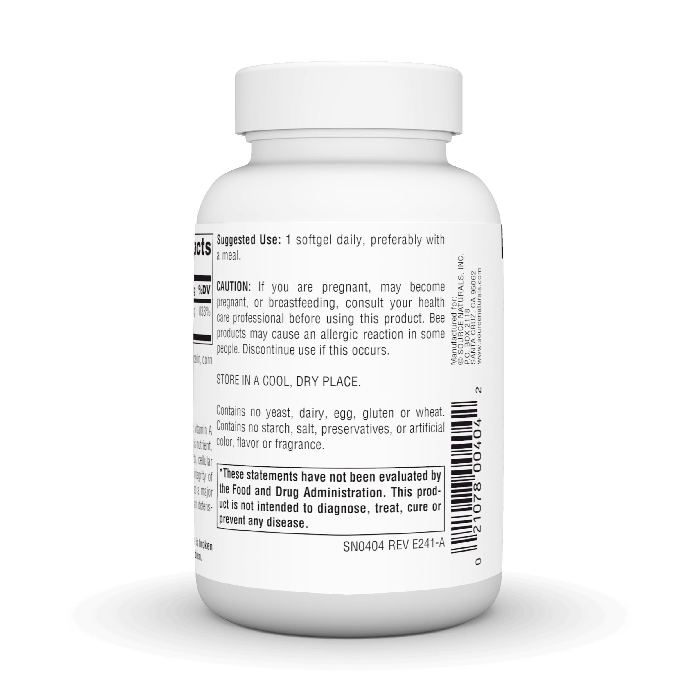 Source Naturals Beta Carotene, étiquette claire et informations transparentes.