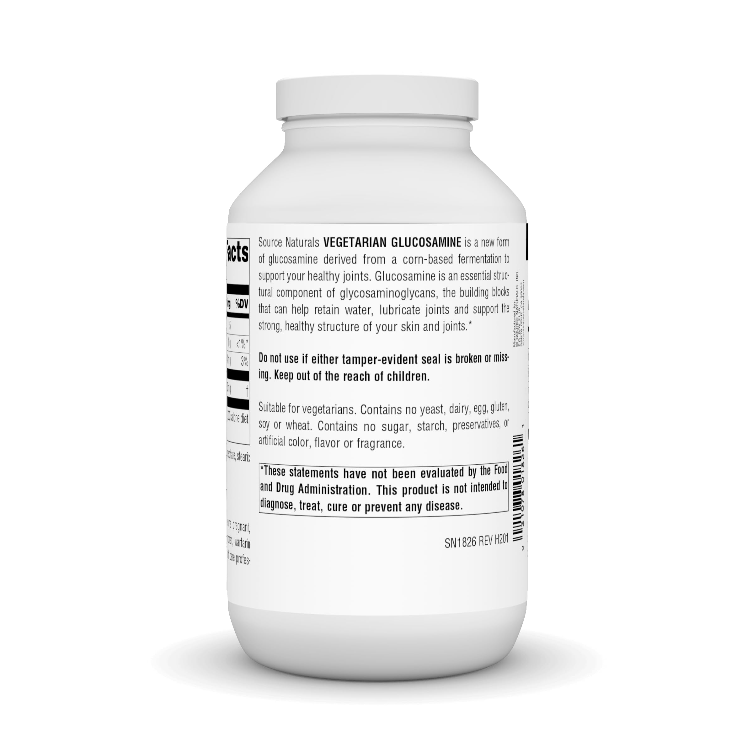 Source Naturals glucosamine dans une bouteille, 750 mg aidant potentiellement les articulations.