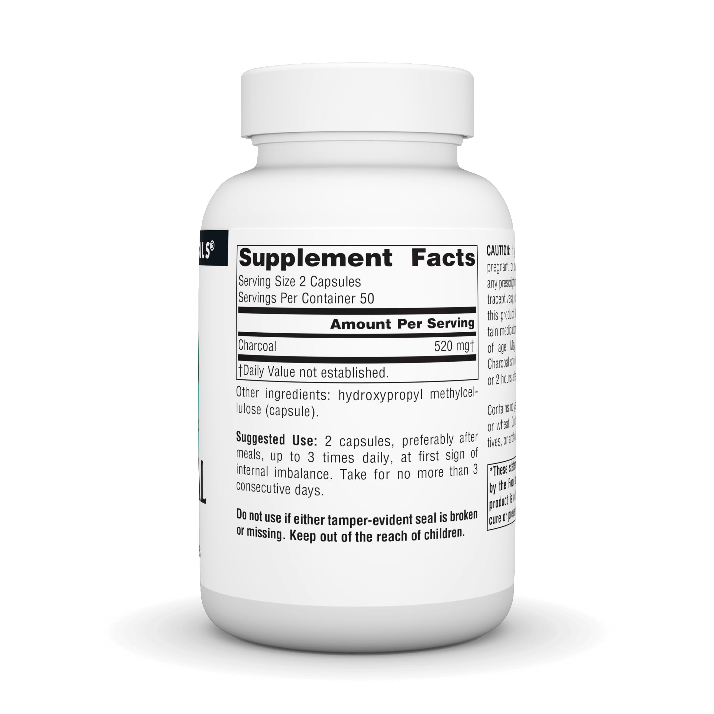 Source Naturals Charbon Actif – étiquette claire avec ingrédients et conseils d’utilisation.