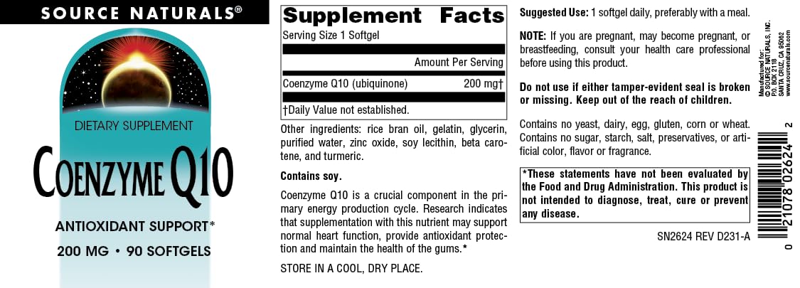 Source Naturals CoQ10 boîte 90 capsules, rangement facile.