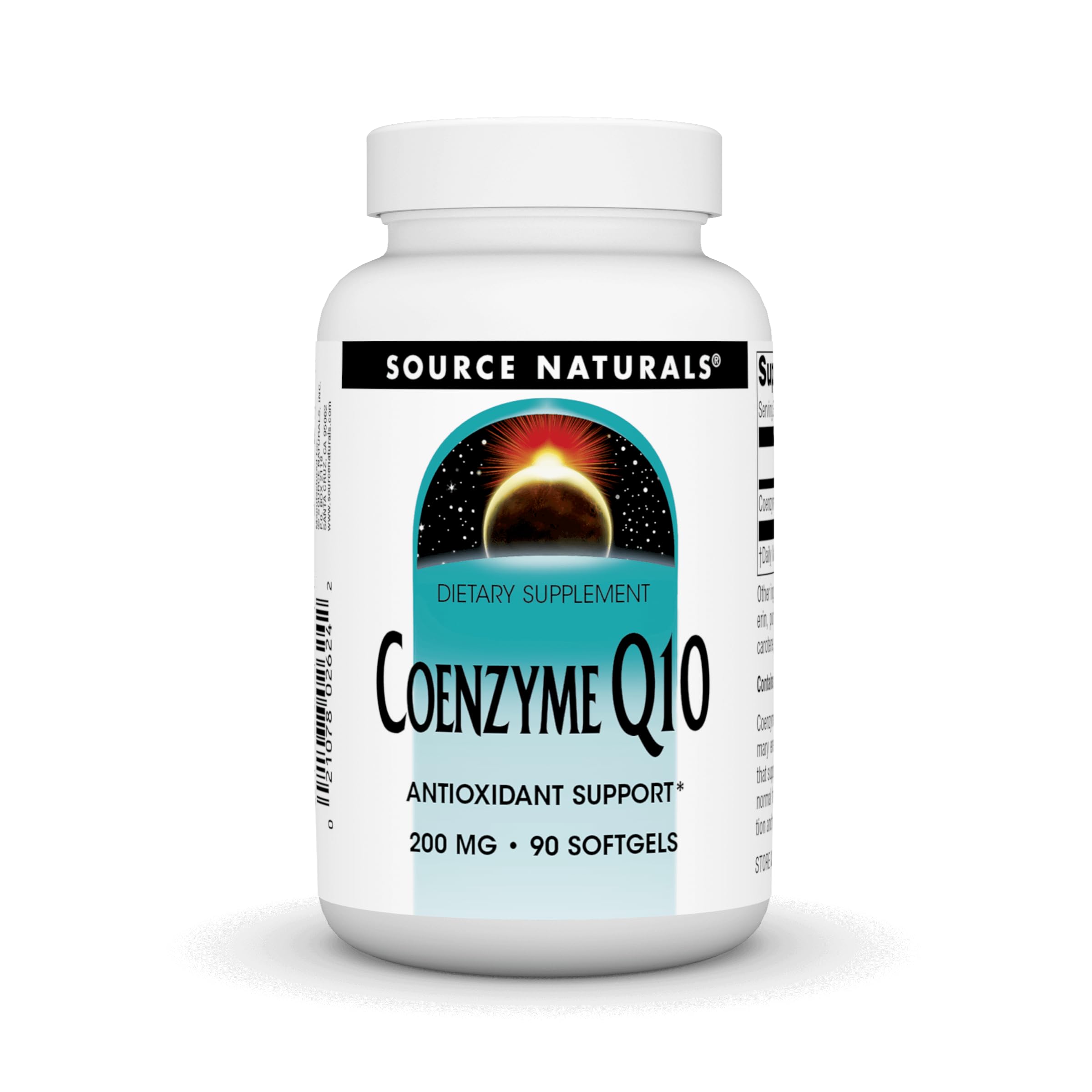 Source Naturals CoQ10 bouteille soutien potentiel du cœur et énergie quotidienne.