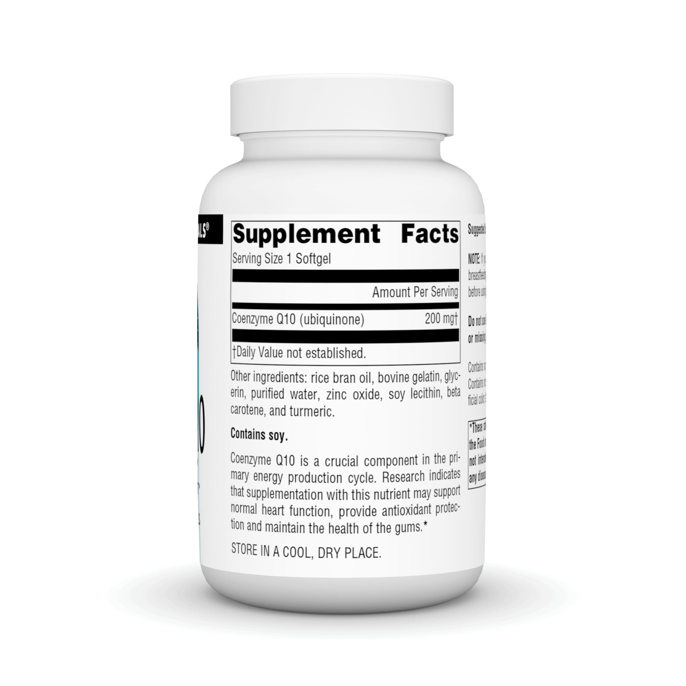 Source Naturals CoQ10 étiquette détails utiles pour l’utilisateur.