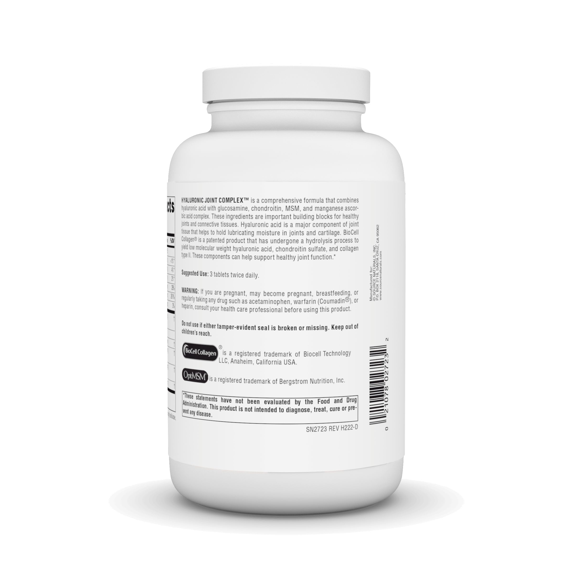 Source Naturals Complexe Hyaluronique Articulations Tablettes: hydratation des espaces articulaires et stabilité.