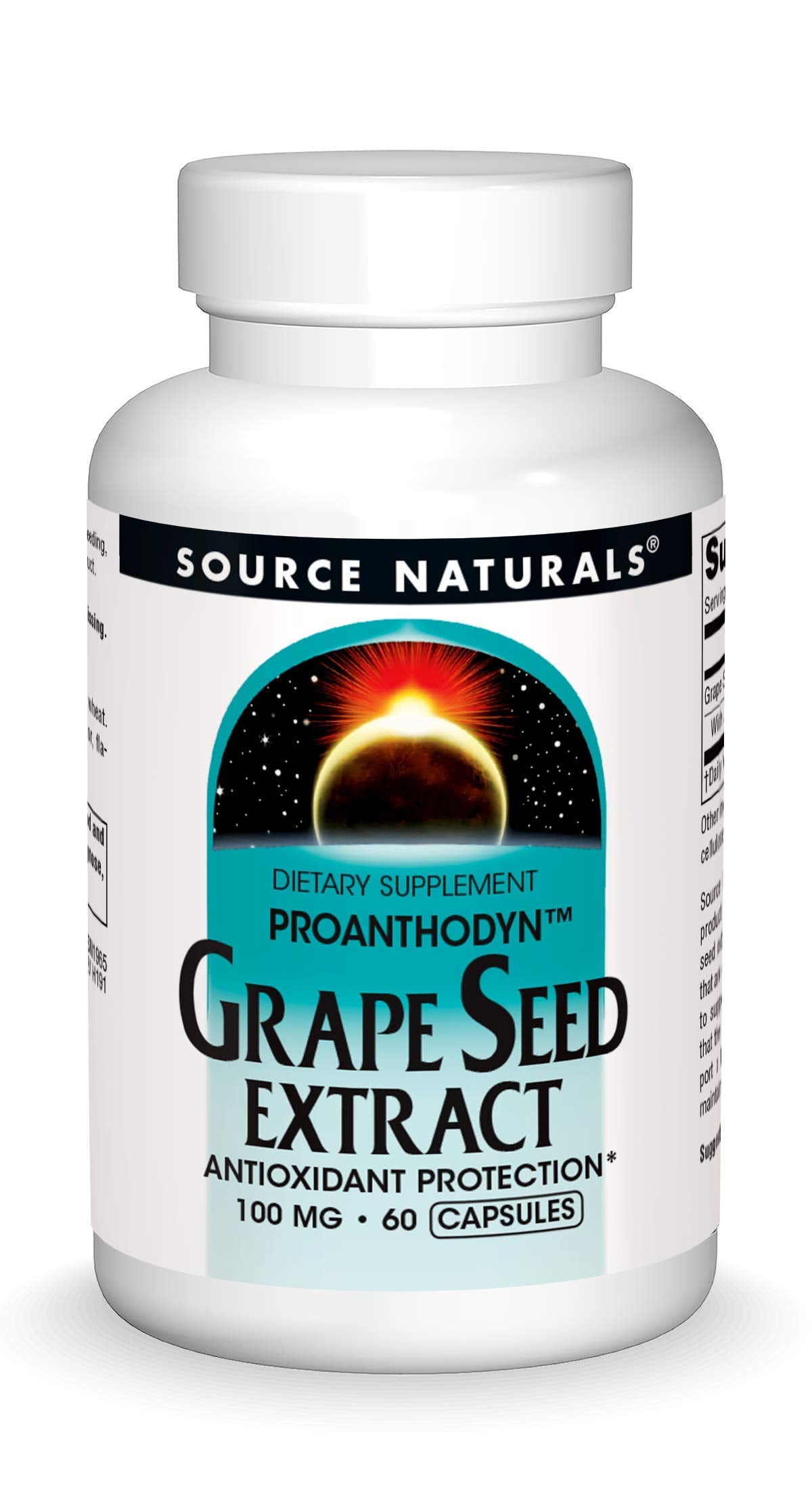 Source Naturals Extrait Graines de Vigne – bouteille montrée, soutien possible à la circulation