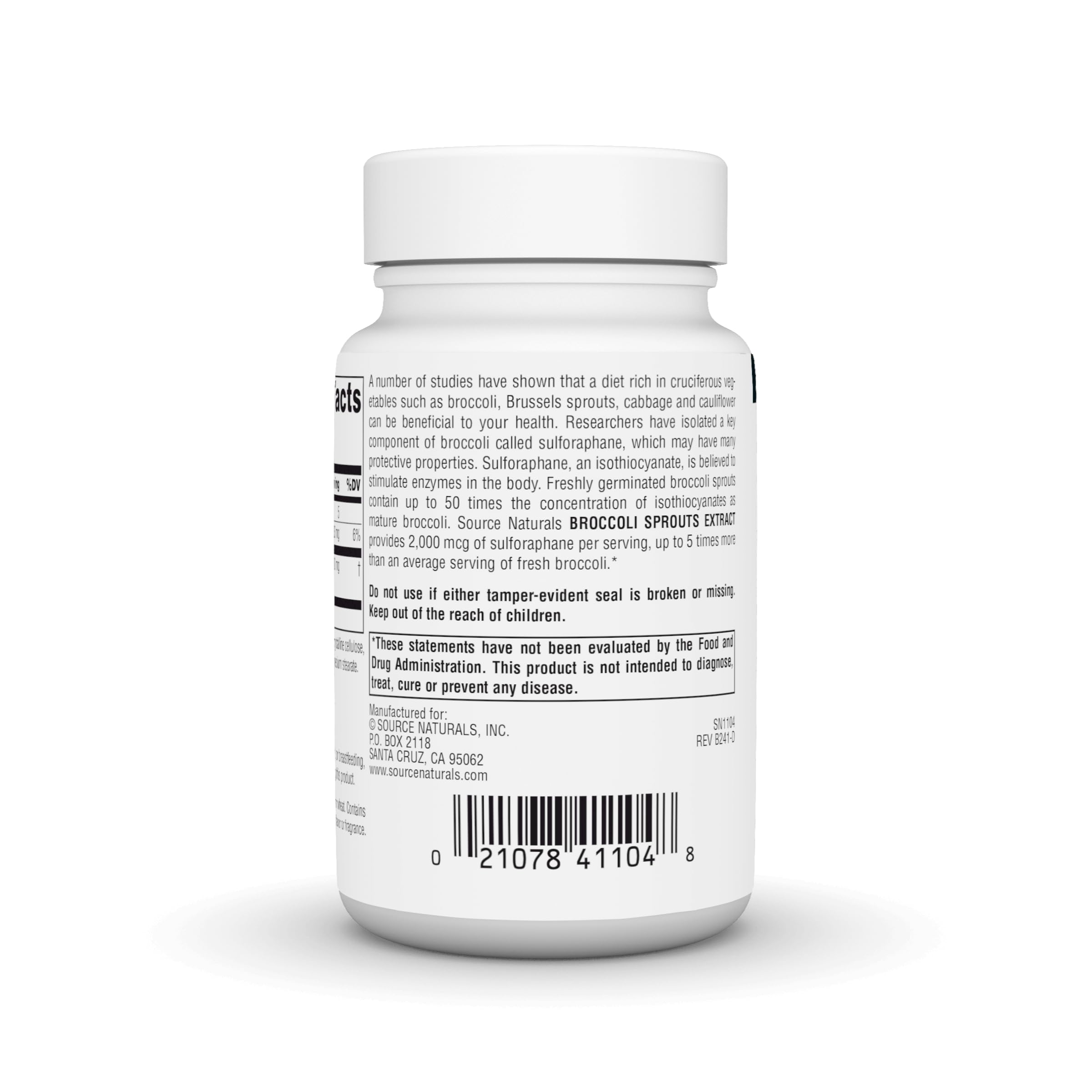Source Naturals Extrait de pousses de brocoli – emballage, facilité d'emport en déplacement.
