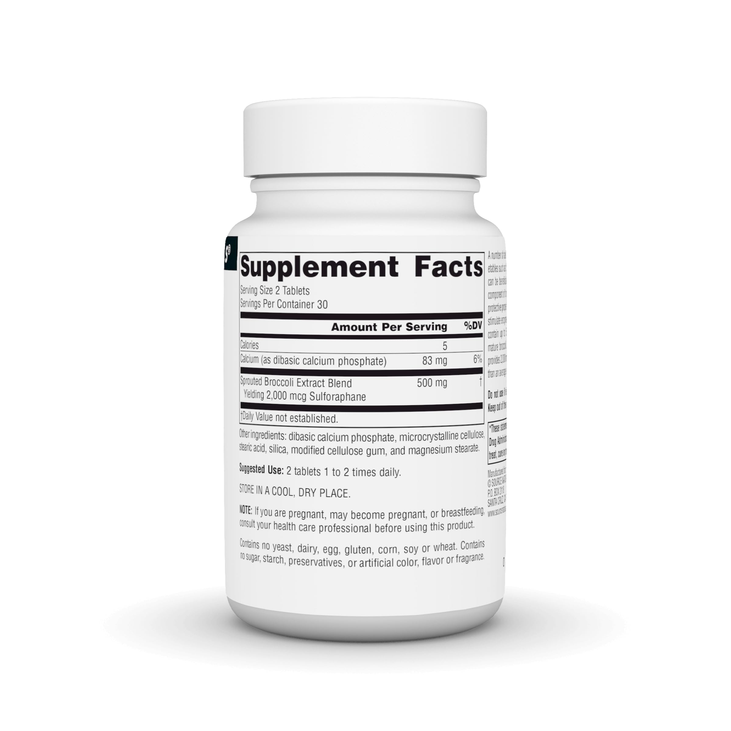 Source Naturals Extrait de pousses de brocoli – étiquette, informations claires sur le produit.