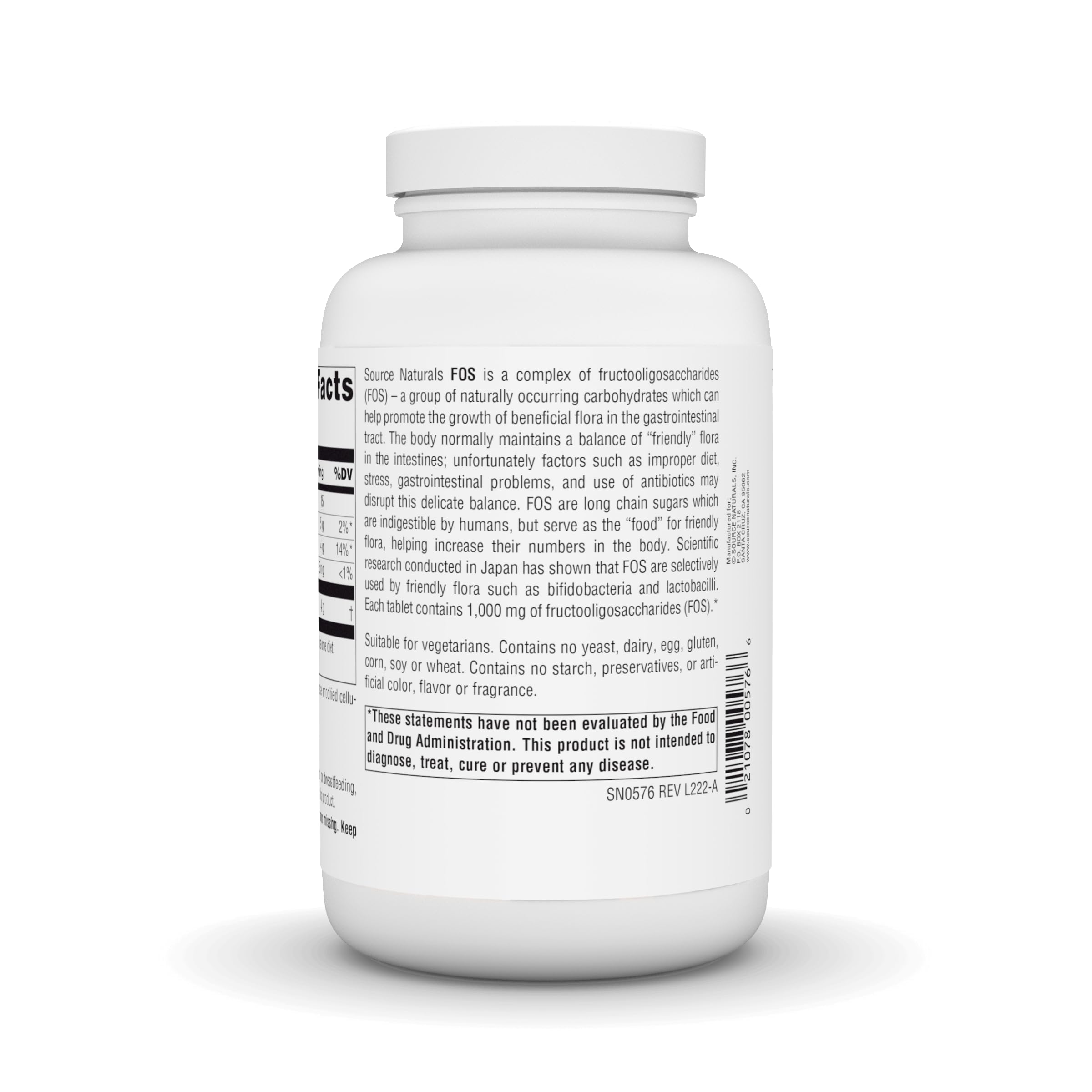 Emballage Source Naturals FOS avec étiquette claire, pratique pour le rituel quotidien.