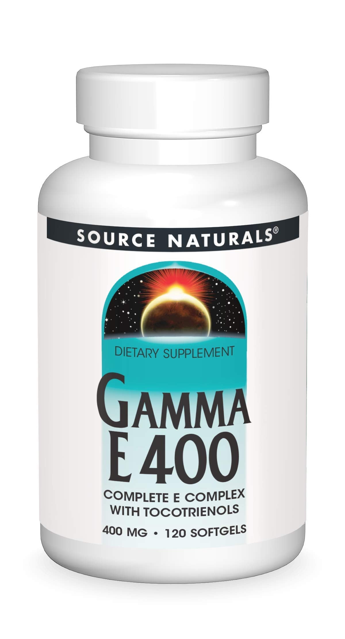 Source Naturals Gamma E Complex, bouteille avec capsules molles, soutien immunitaire potentiel.