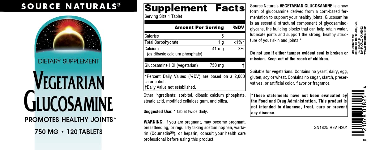 Source Naturals Glucosamine végétarien - emballage États-Unis, qualité et traçabilité.
