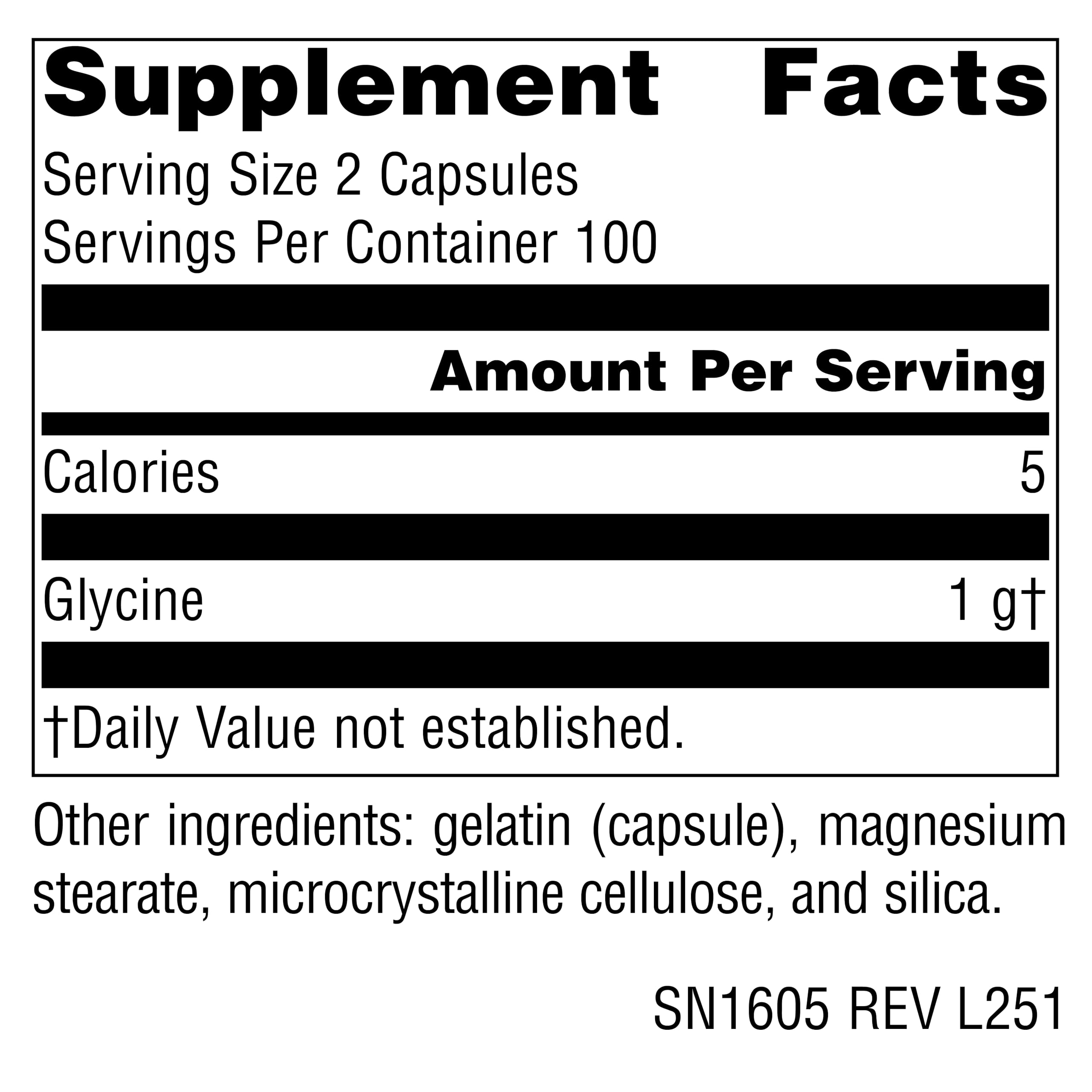Source Naturals Glycine bouteille 200 capsules, format pratique pour usage quotidien.