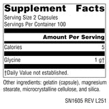 Source Naturals Glycine bouteille 200 capsules, format pratique pour usage quotidien.