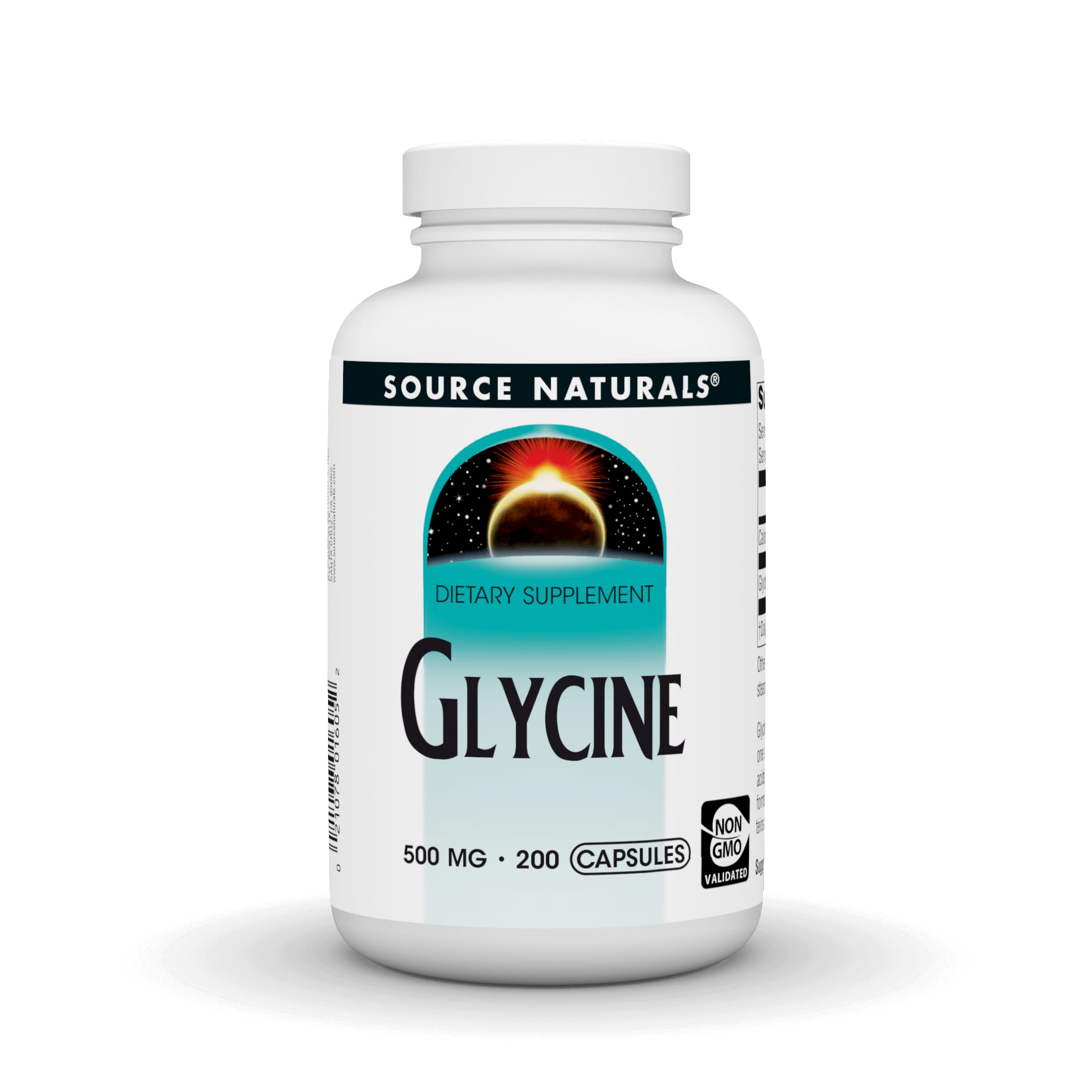 Source Naturals Glycine capsules 500 mg, soutien potentiel à la synthèse des protéines.