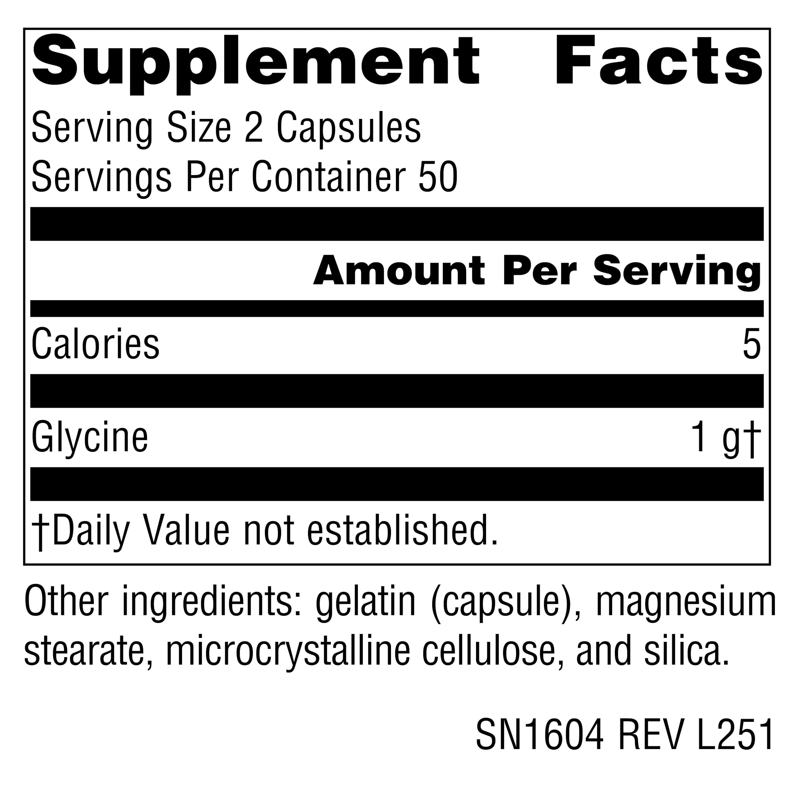 Capsules Glycine Source Naturals en gros plan, texture et forme visibles