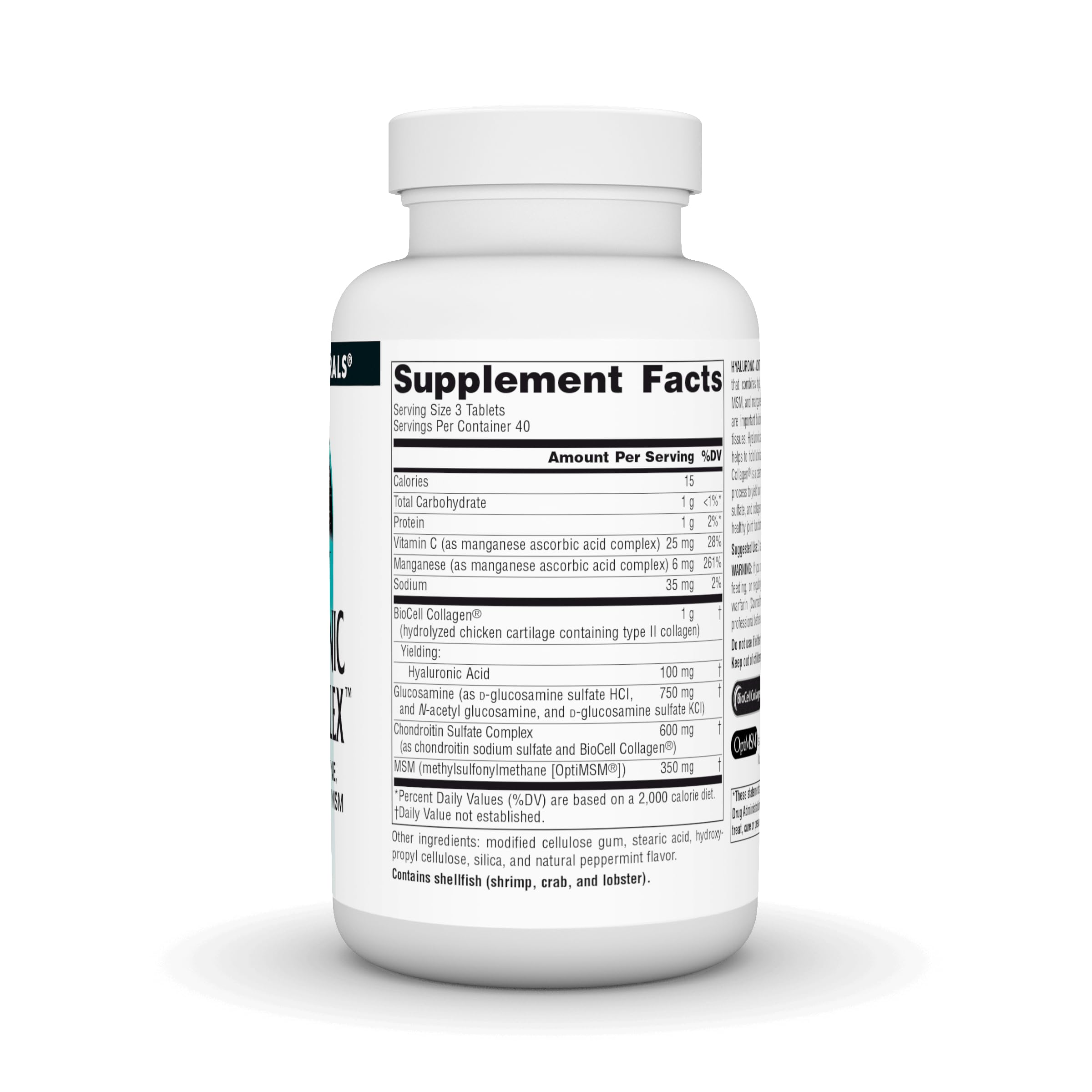 Comprimés Source Naturals Hyaluronic Joint Complex – forme et ingestion faciles.