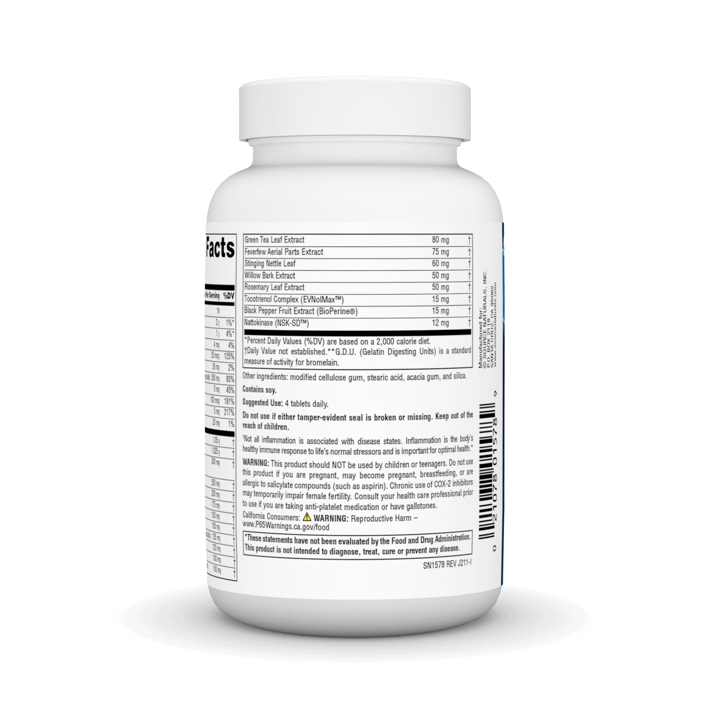 Source Naturals Inflama-Rest, étiquette recto, présentation claire des ingrédients.