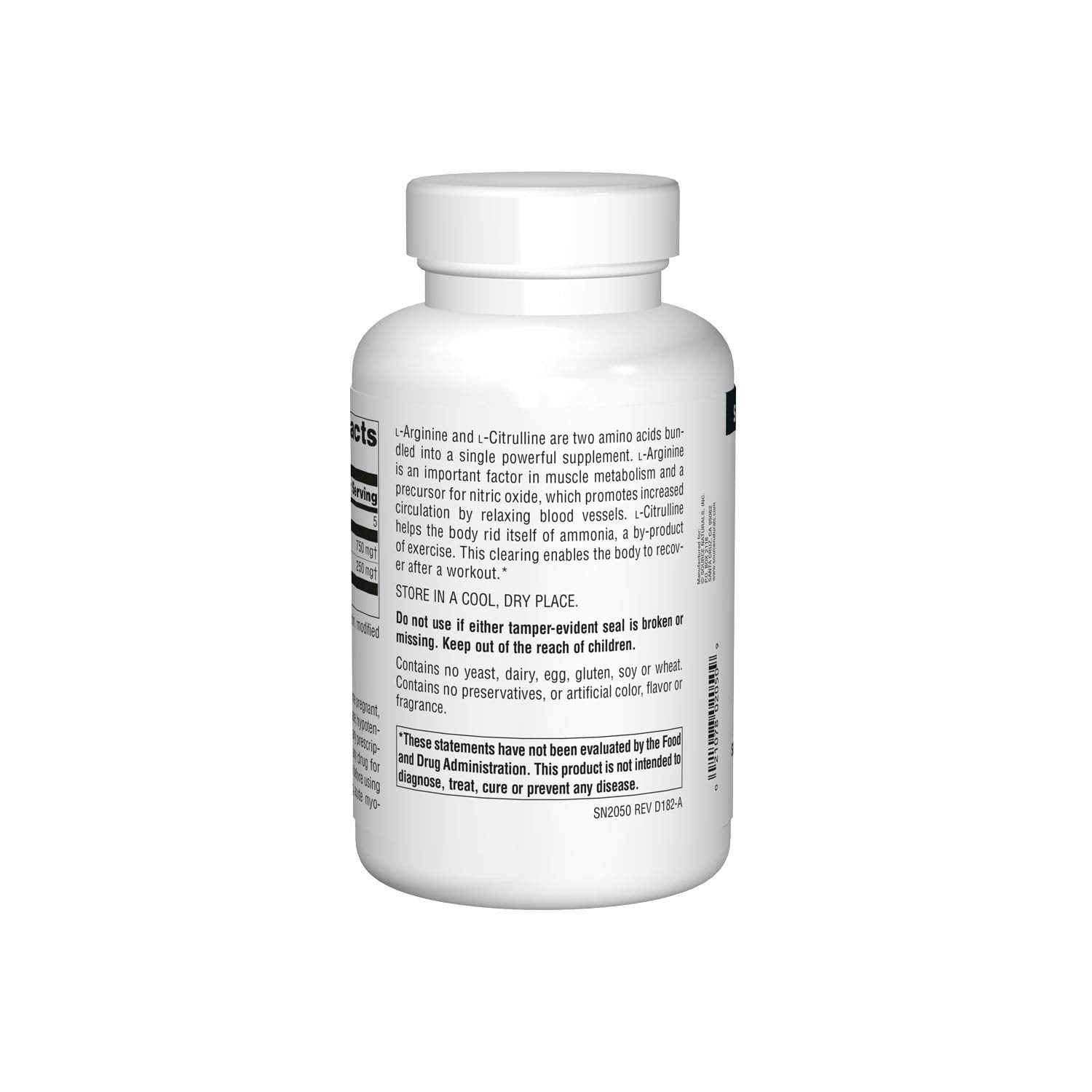 Source Naturals L-Arginine L-Citrulline Complex, comprimés, formulation libre d'acides aminés