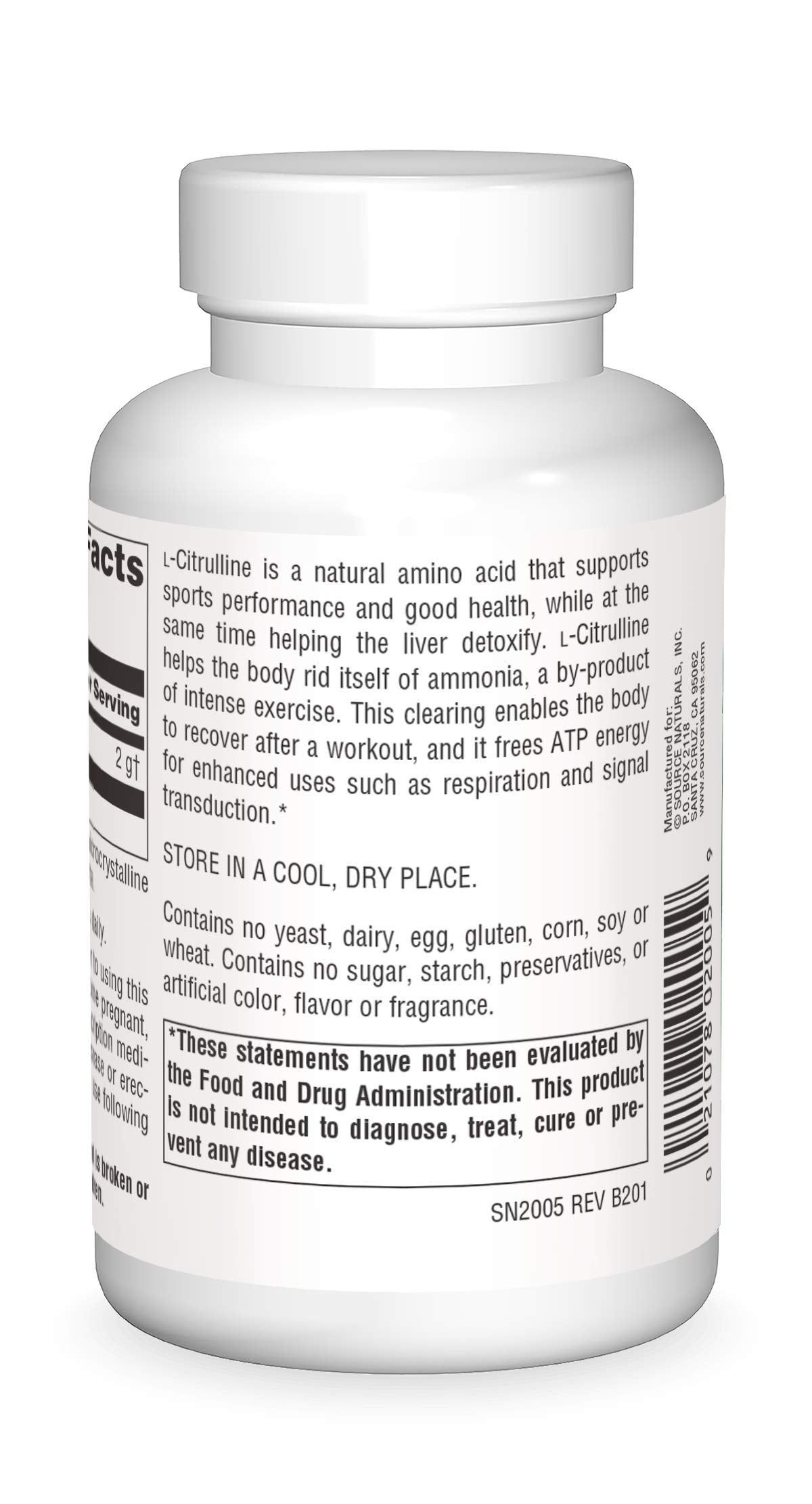Étiquette Source Naturals L-Citrulline montrant l’ingrédient principal.