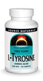 Source Naturals L-Tyrosine bouteille montrant la forme libre traversant rapidement la barrière cérébrale