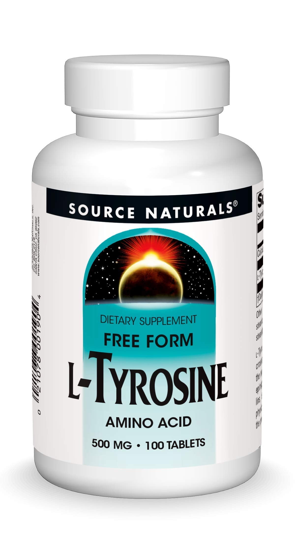 Source Naturals L-Tyrosine, boite pret a l emploi, soutien potentiel a la concentration.